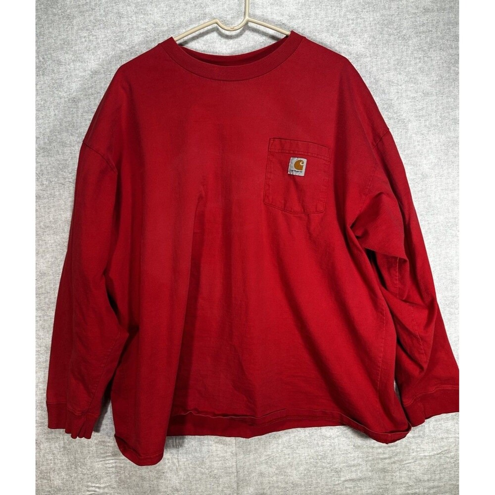 Carhartt Long Sleeve T-shirt Red Mens  Size 2XL XXL Grunge Pocket Utility Work
